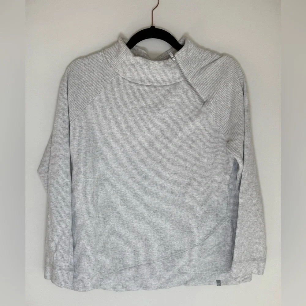 Talbots Light Gray Zip-Neck Ribbed Pullover - Picture 1 of 6